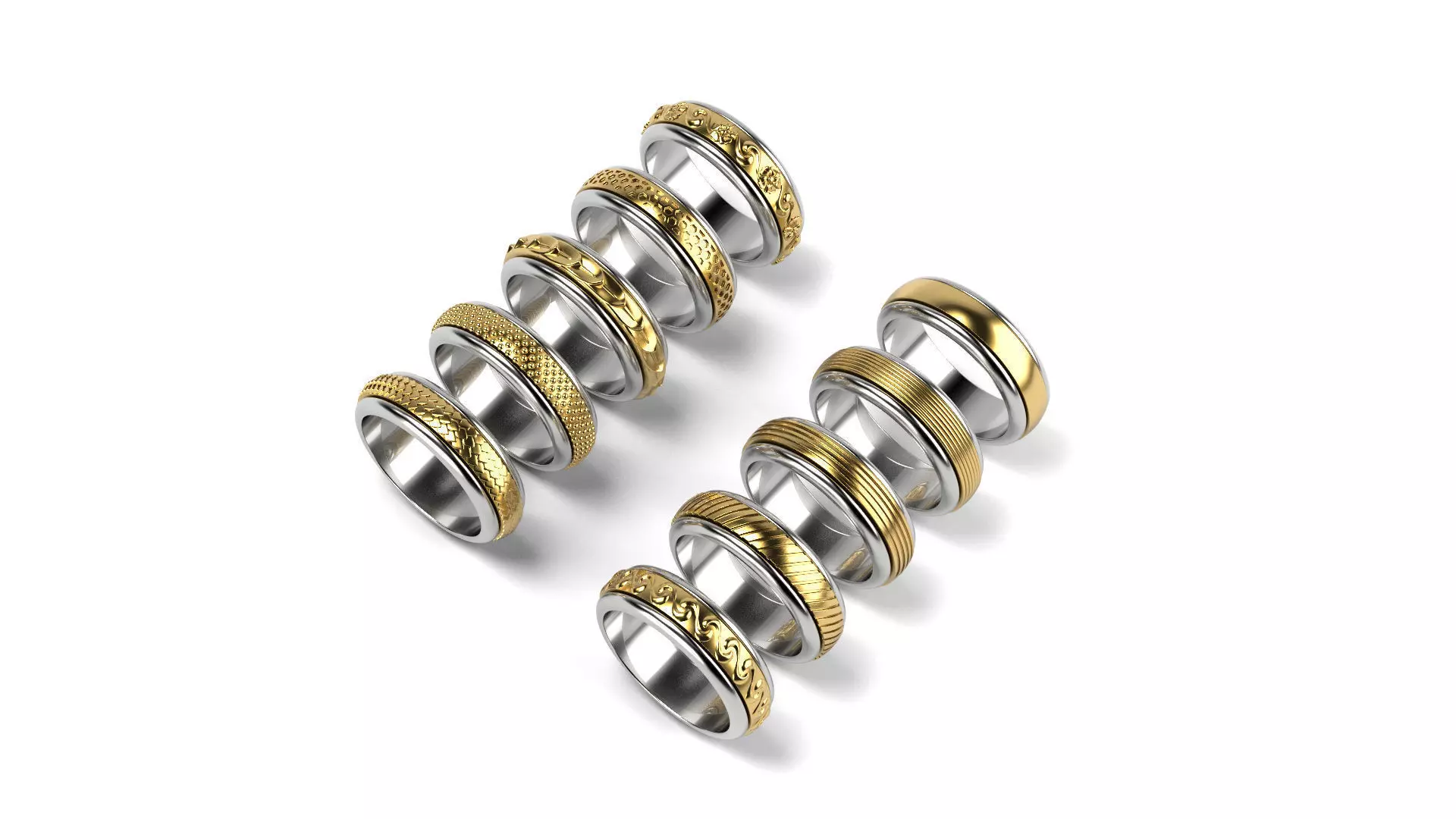 Two colored simple wedding band Bundle of 10 rings 15 SIZES 3D print model_0