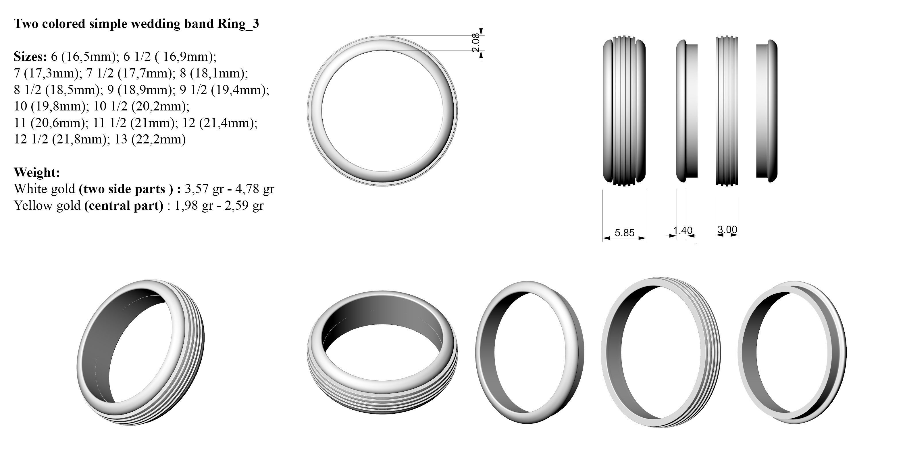 Two colored simple wedding band Bundle of 10 rings 15 SIZES 3D print model_10