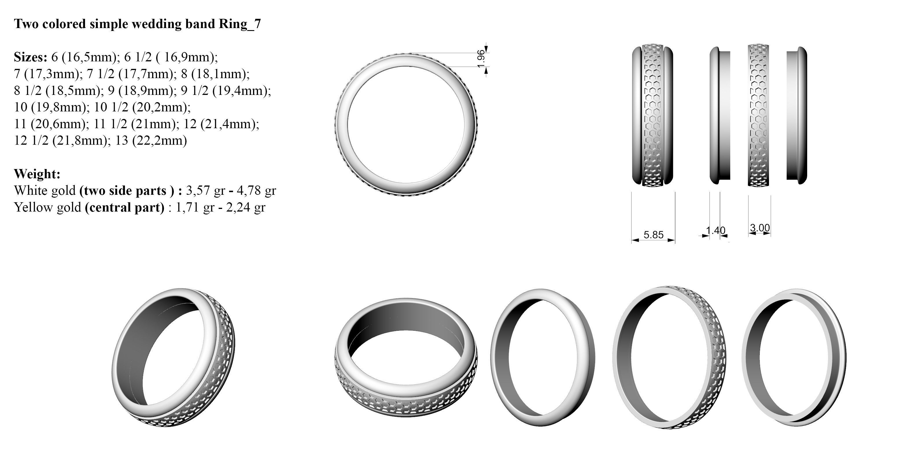 Two colored simple wedding band Bundle of 10 rings 15 SIZES 3D print model_22