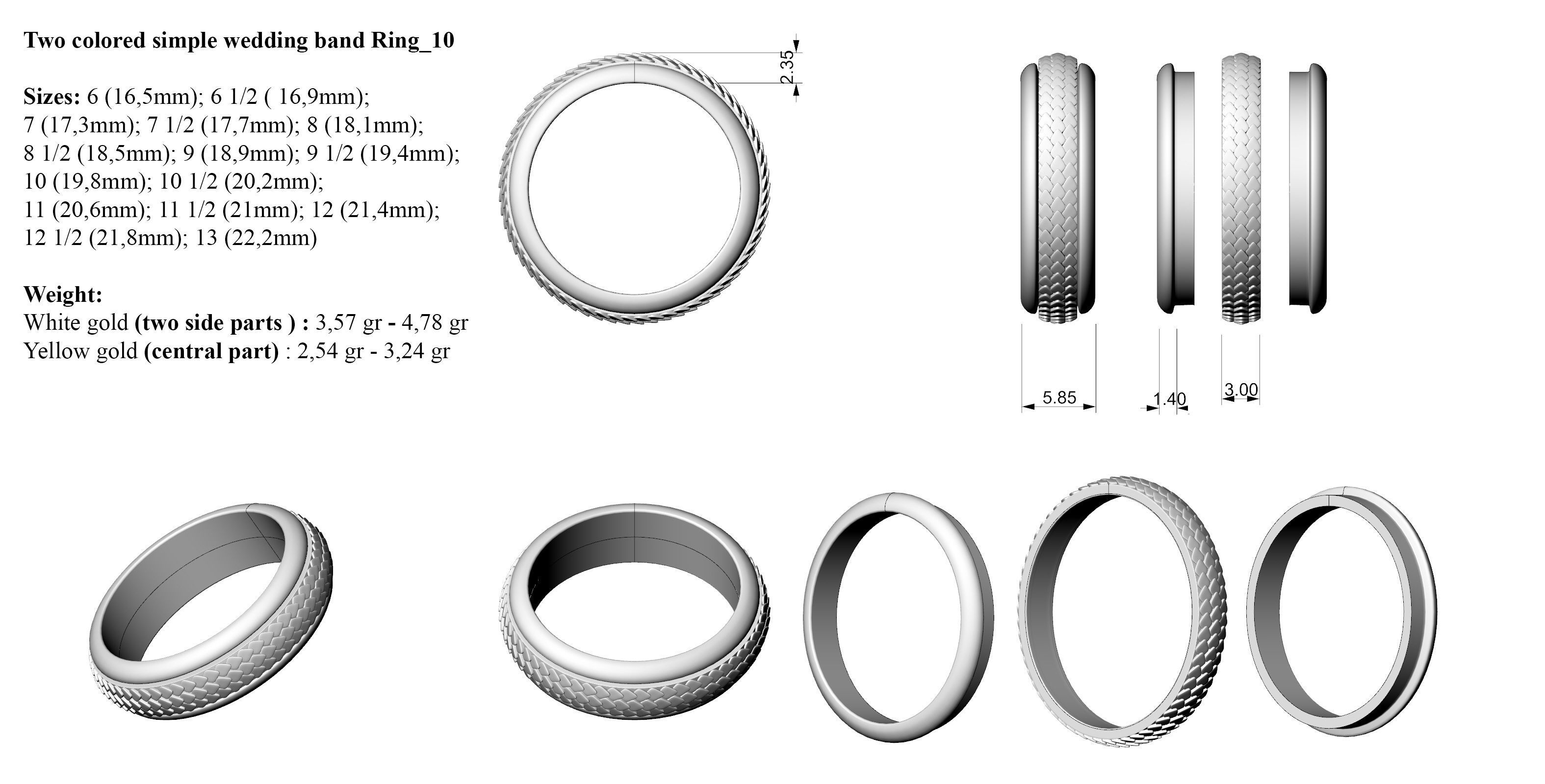 Two colored simple wedding band Bundle of 10 rings 15 SIZES 3D print model_31
