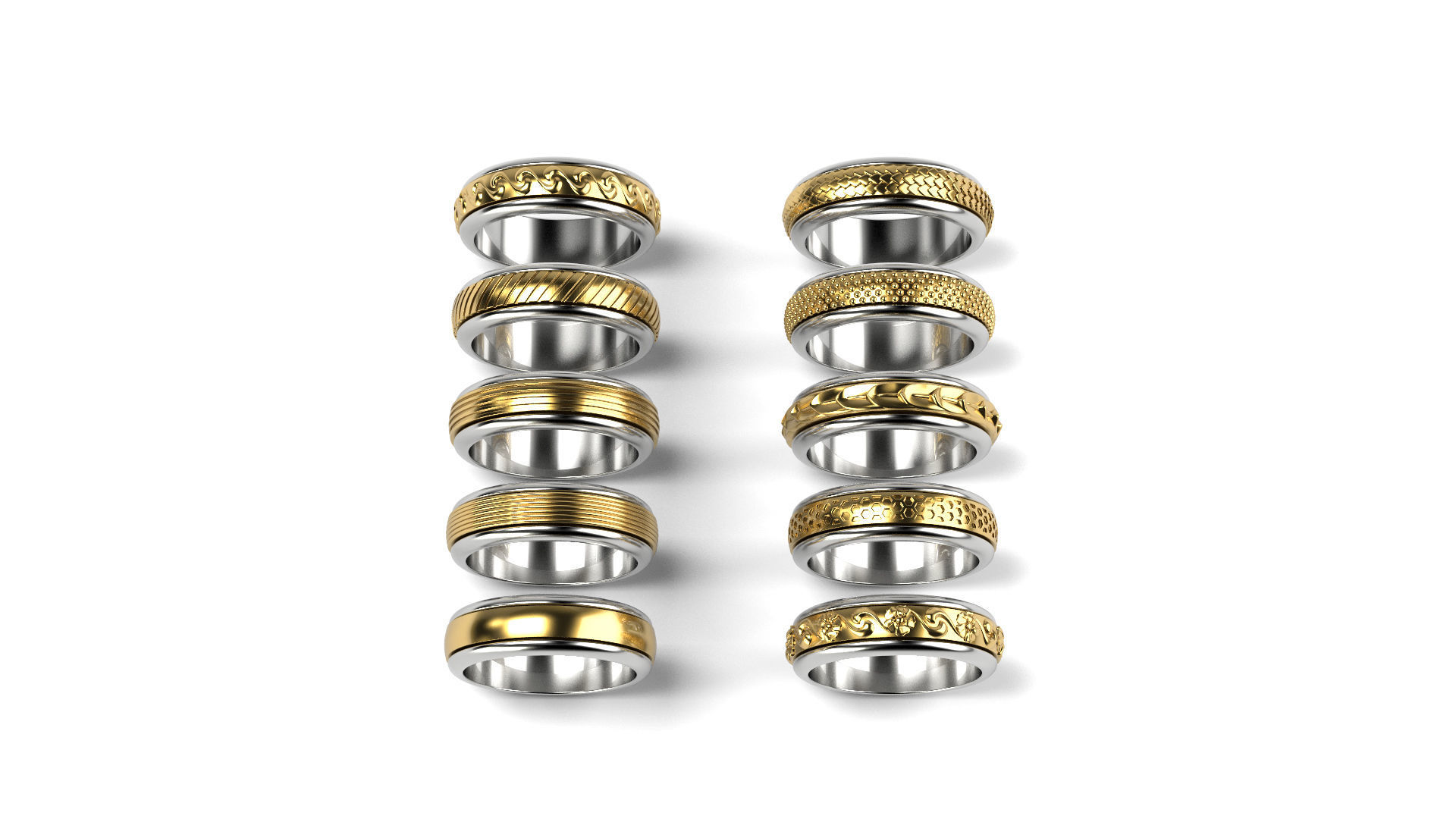 Two colored simple wedding band Bundle of 10 rings 15 SIZES 3D print model_1