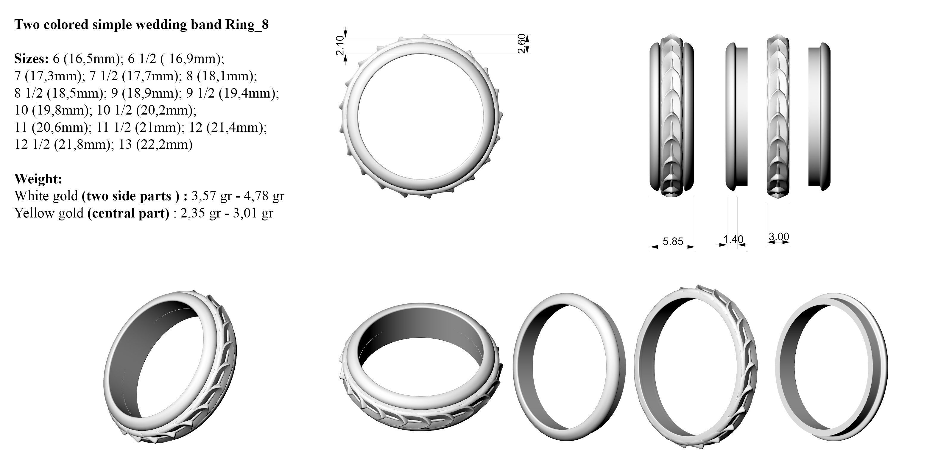 Two colored simple wedding band Bundle of 10 rings 15 SIZES 3D print model_25