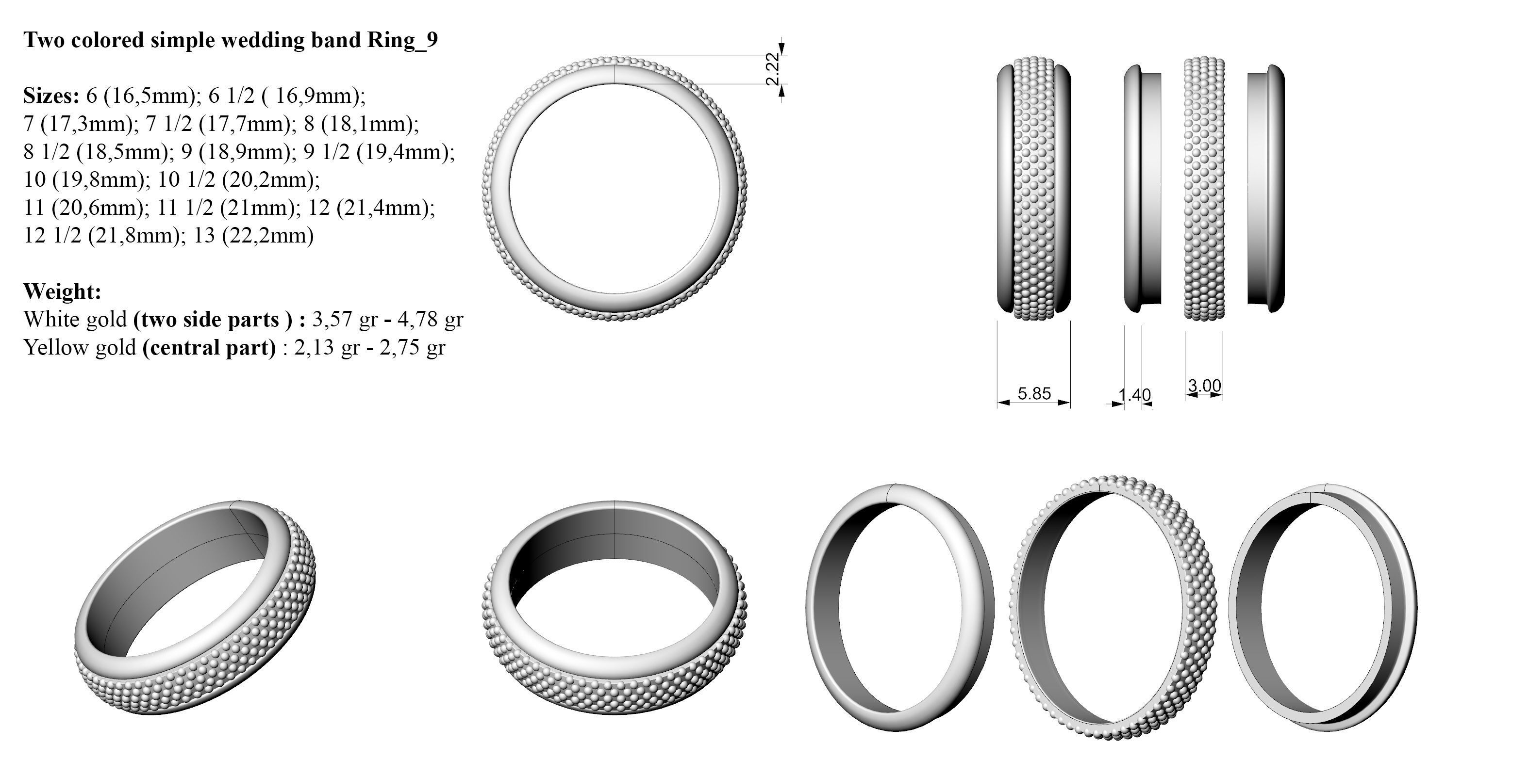 Two colored simple wedding band Bundle of 10 rings 15 SIZES 3D print model_28