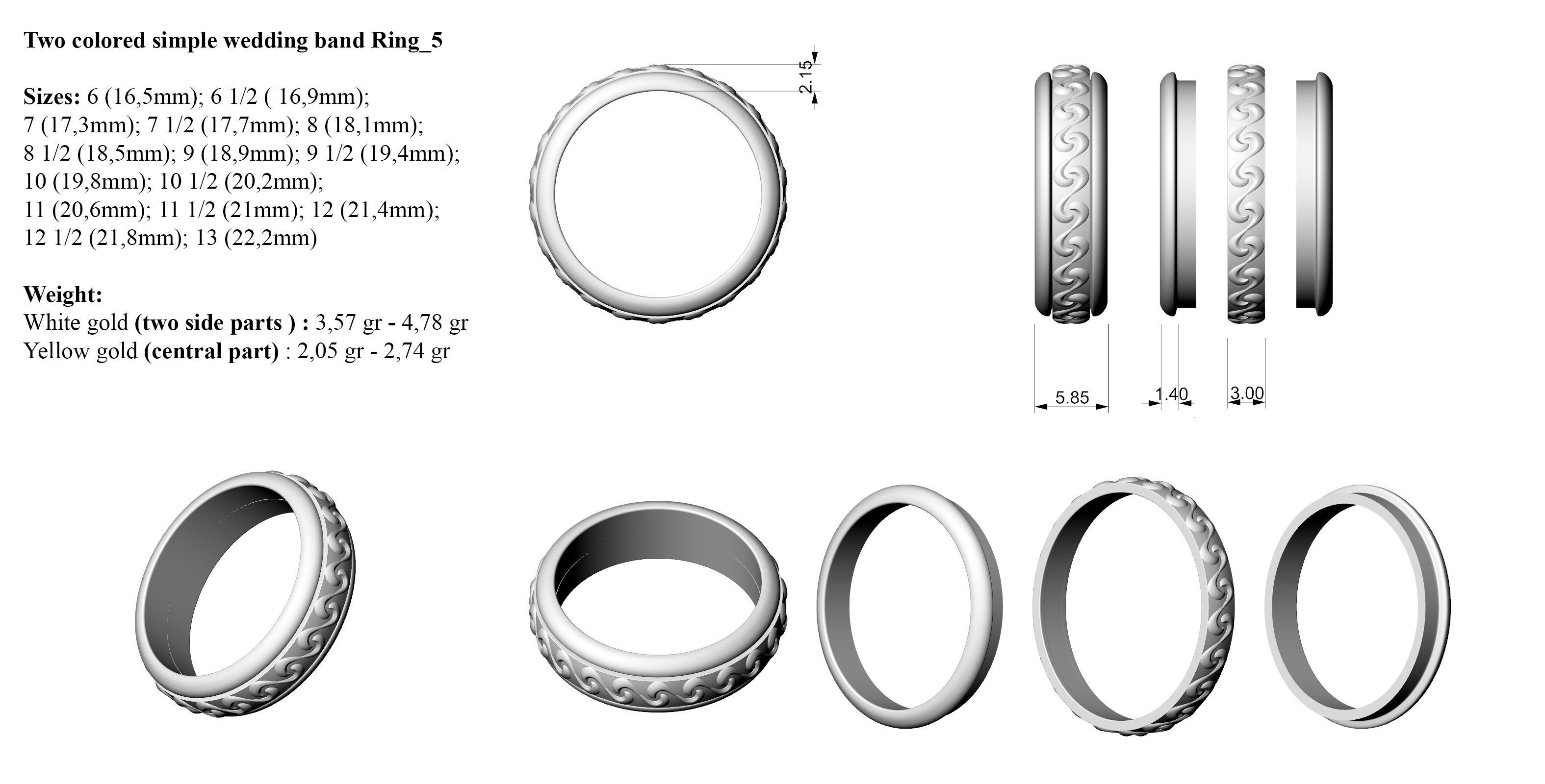 Two colored simple wedding band Bundle of 10 rings 15 SIZES 3D print model_16