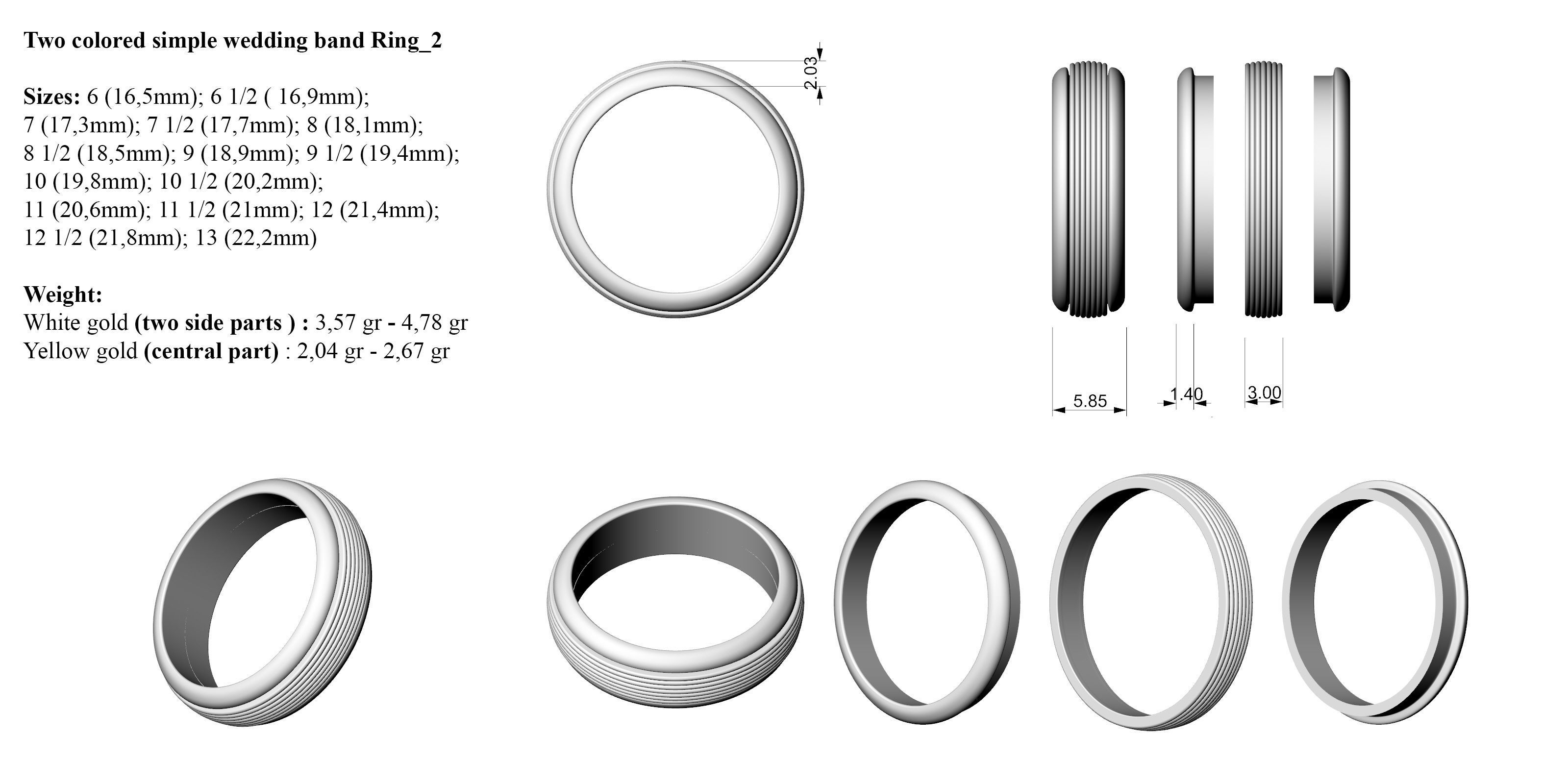 Two colored simple wedding band Bundle of 10 rings 15 SIZES 3D print model_7