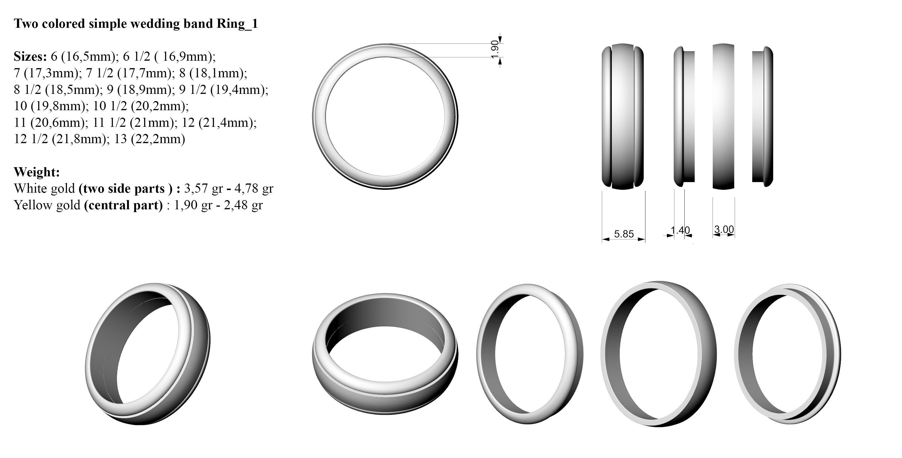Two colored simple wedding band Bundle of 10 rings 15 SIZES 3D print model_4