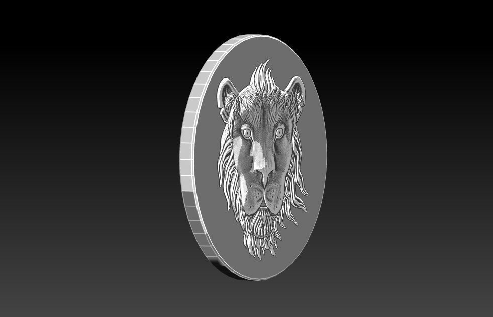 Tsavo lion head coin 3D print model_1
