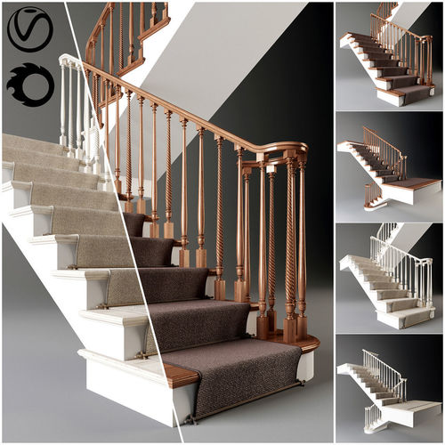 Classical staircase with carpet - 2011 - corona - v-ray 3D model