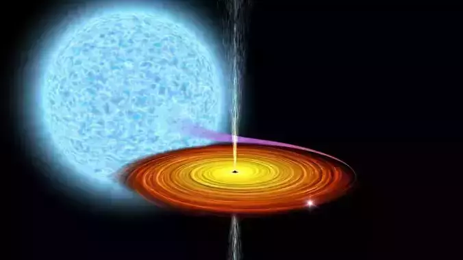 Black hole absorbs star in deep space 3D model