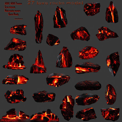 lava rocks set Low-poly 3D model