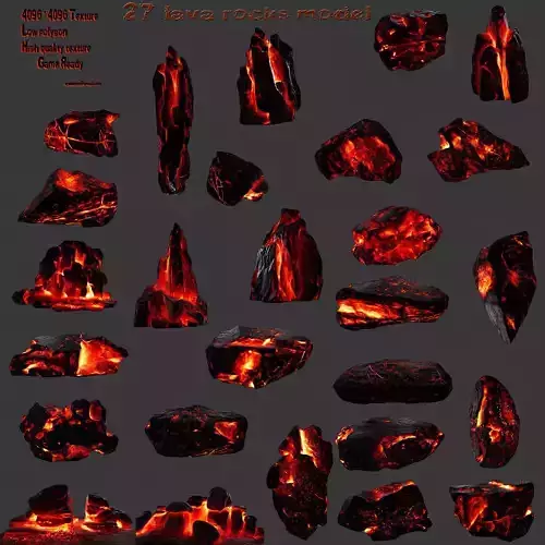lava rocks set Low-poly 3D model