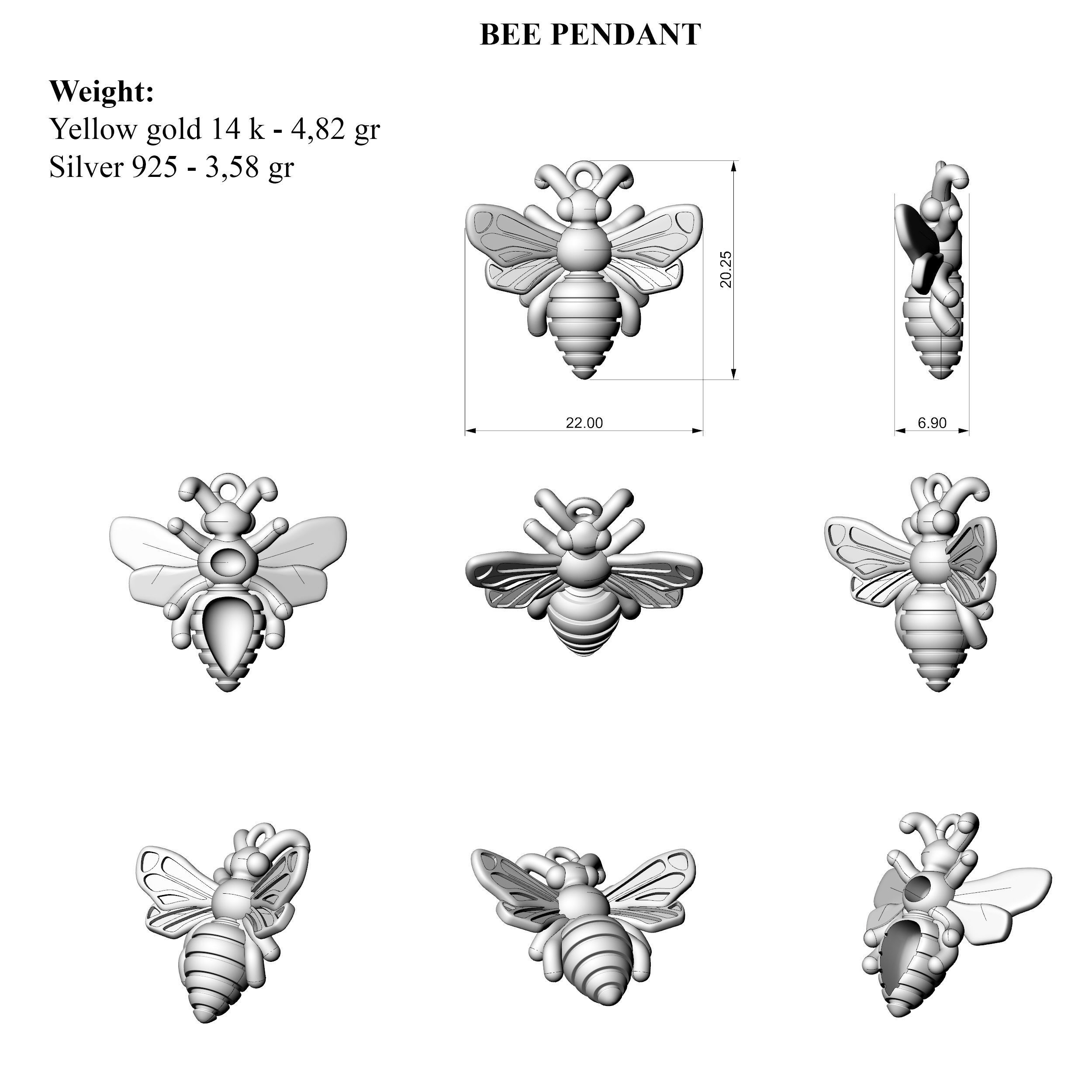 Bee Pendant 3D print model_4