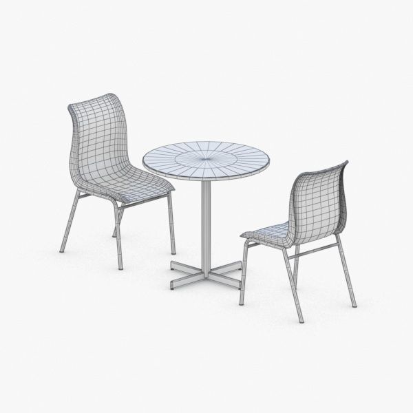 0717 - Table and Chairs Set Low-poly 3D model_4