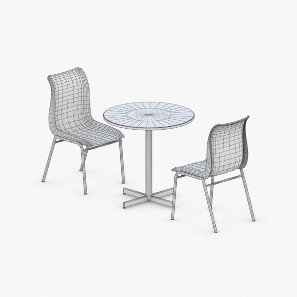 0717 - Table and Chairs Set Low-poly 3D model_3