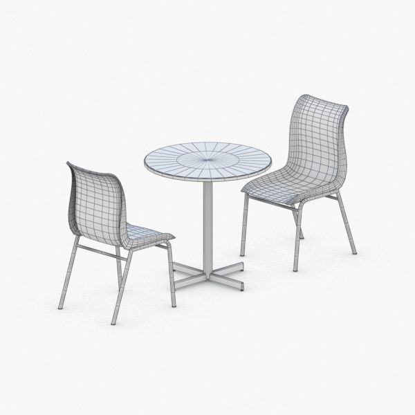 0717 - Table and Chairs Set Low-poly 3D model_1