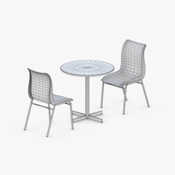 0717 - Table and Chairs Set Low-poly 3D model_2