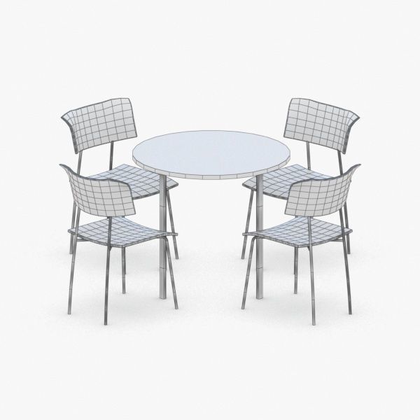 0719 - Table and Chairs Set Low-poly 3D model_4