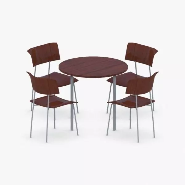 0719 - Table and Chairs Set Low-poly 3D model_0