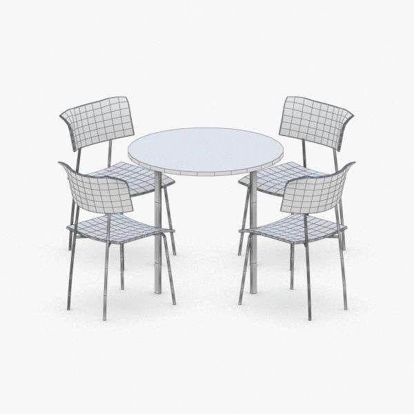 0719 - Table and Chairs Set Low-poly 3D model_2
