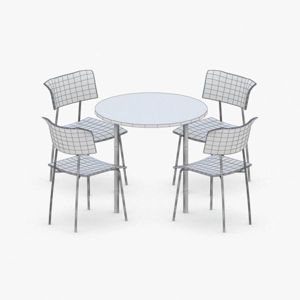 0719 - Table and Chairs Set Low-poly 3D model_1