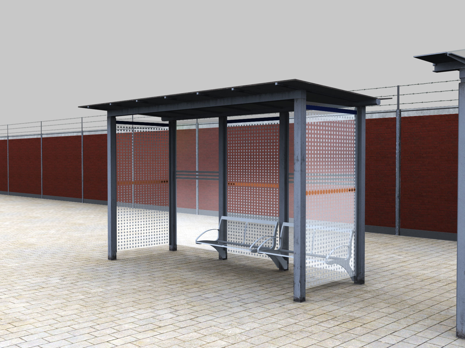 Bus Stop Modern Low-poly 3D model_1