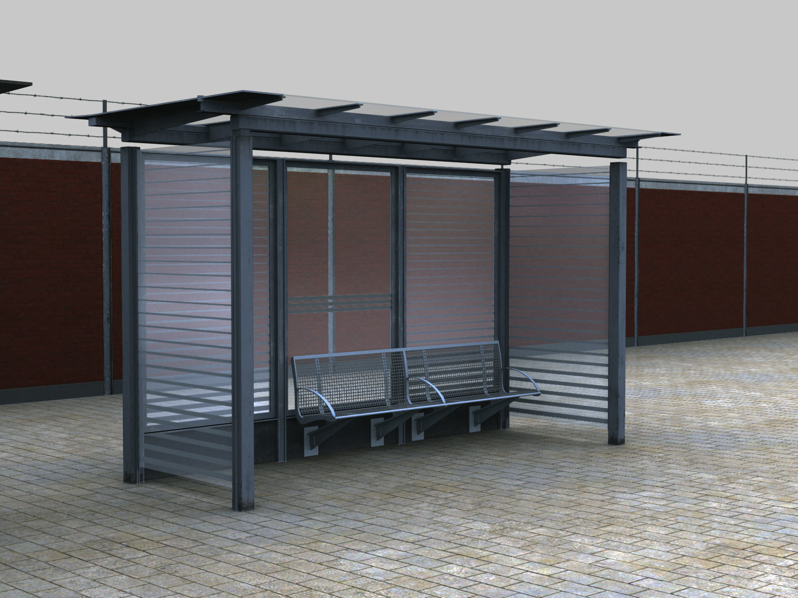 Bus Stop Modern Low-poly 3D model_4