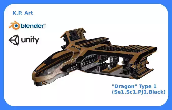 Spaceship Dragon Type 1 Se1-Sc1-PJ1-Black Low-poly 3D model