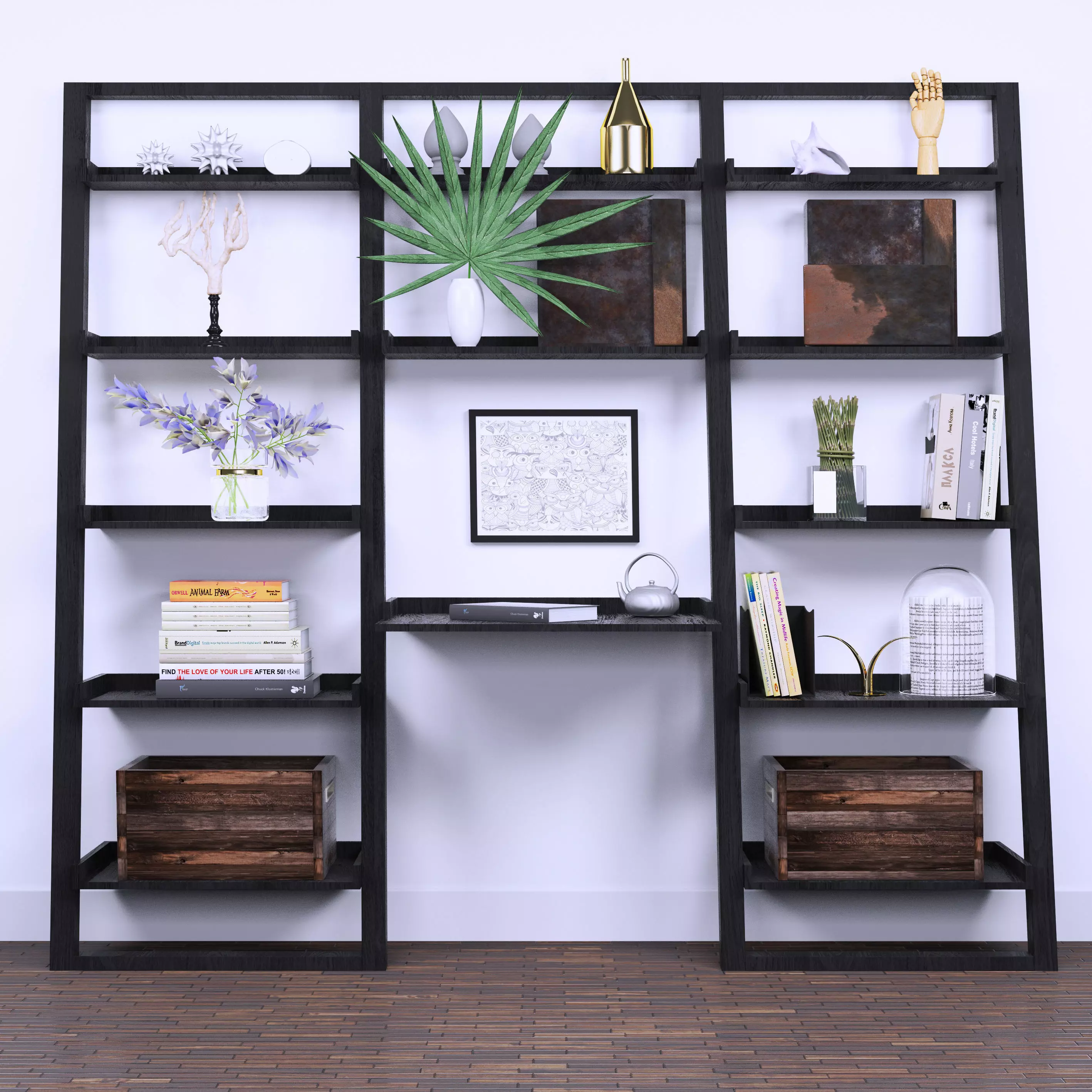 Set-21 ladder bookcase with bookshelves 3D model