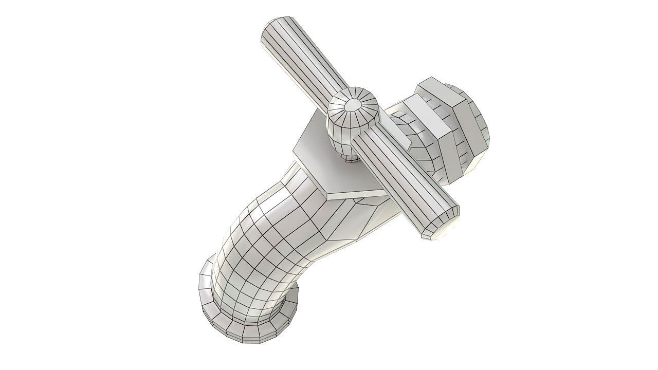 Chrome cold water tap 3D model_11