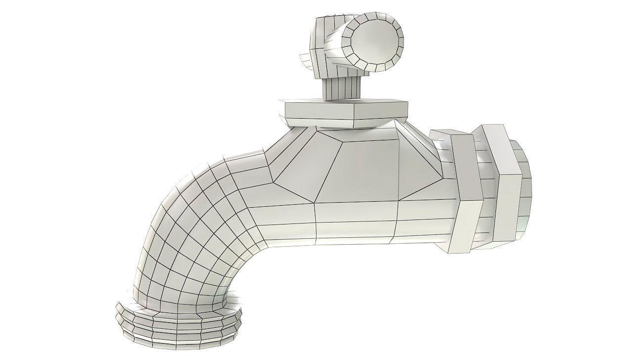 Chrome cold water tap 3D model_12