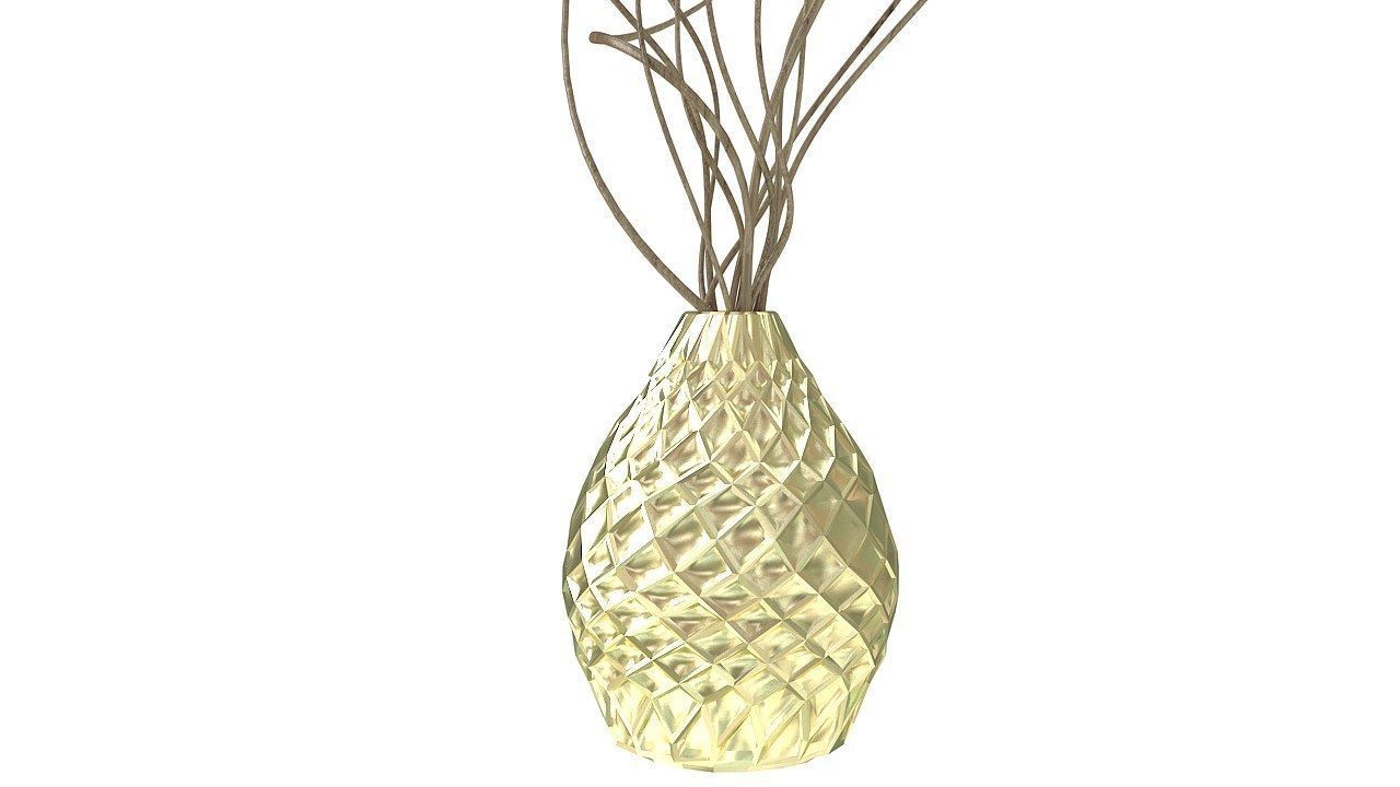 Golden vace with branches 3D model_2