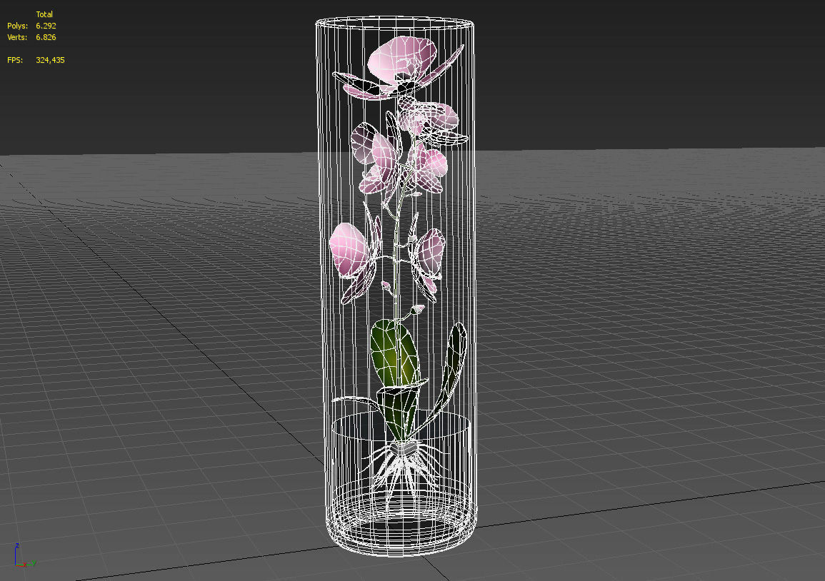 Orchid in glass vase 3D model_18