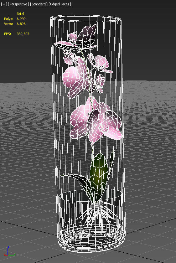 Orchid in glass vase 3D model_17