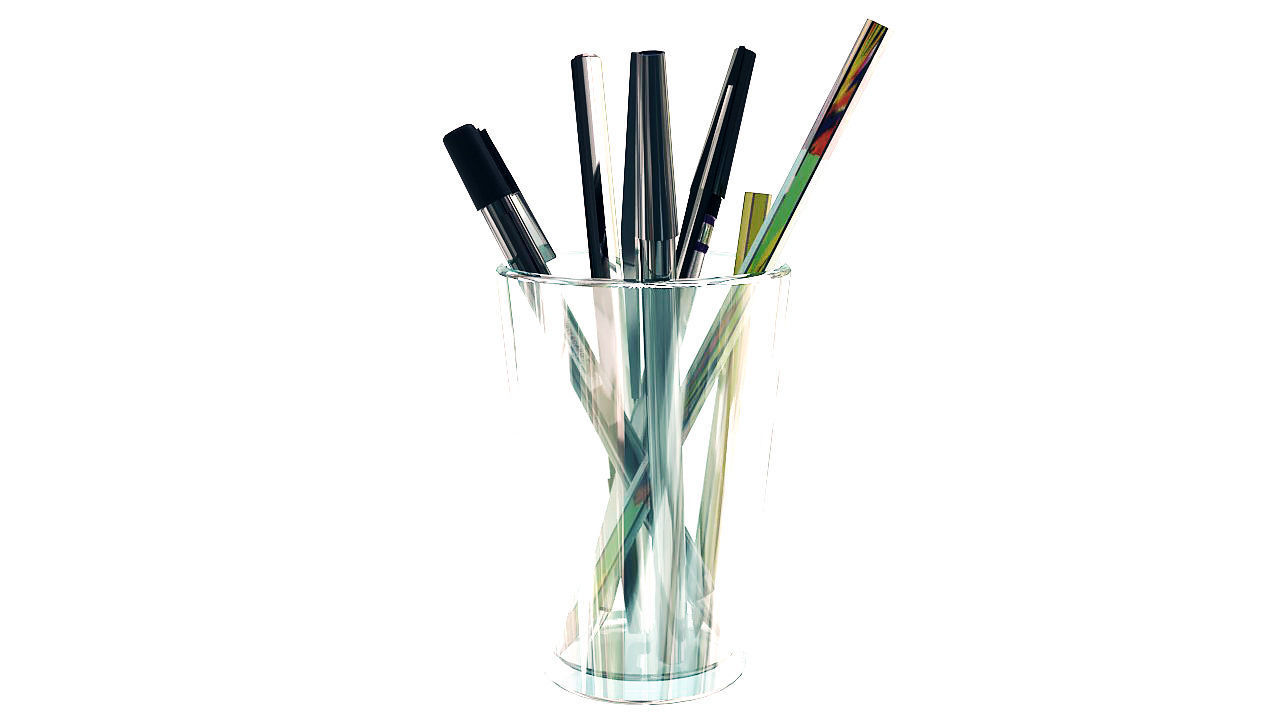 Pencil pen microtip and marker 3D model_2