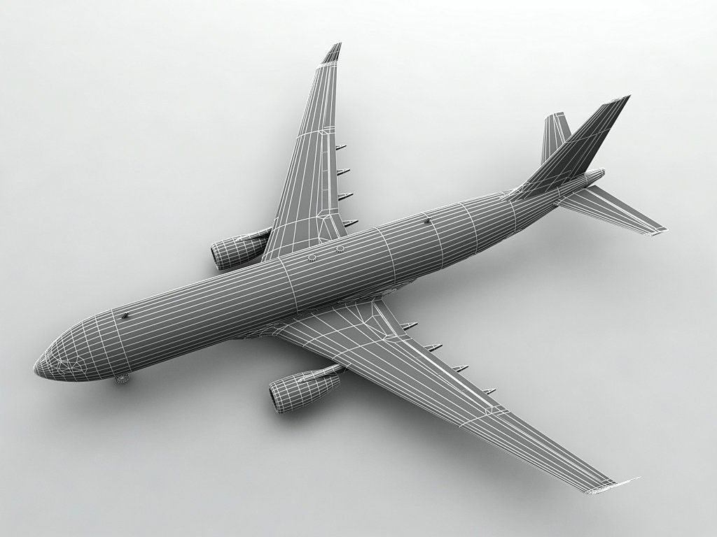 Airbus A330-200 Airliner - Generic White Low-poly 3D model_2