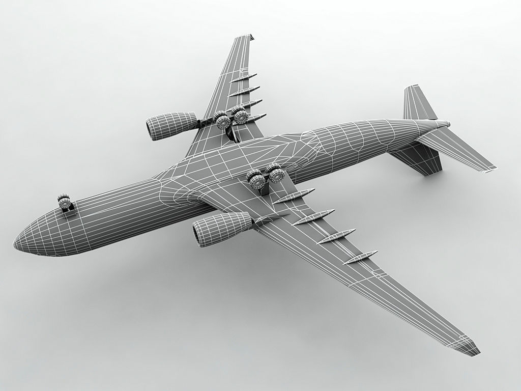 Airbus A330-200 Airliner - Generic White Low-poly 3D model_3