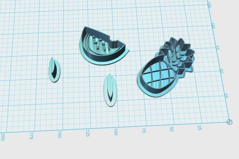  pineapple and watermelon cookie cutter with stamp 3D print model_1