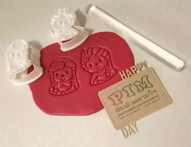 Lovely Forzen Anna And Elsa cookie cutter with stamp 3D print model