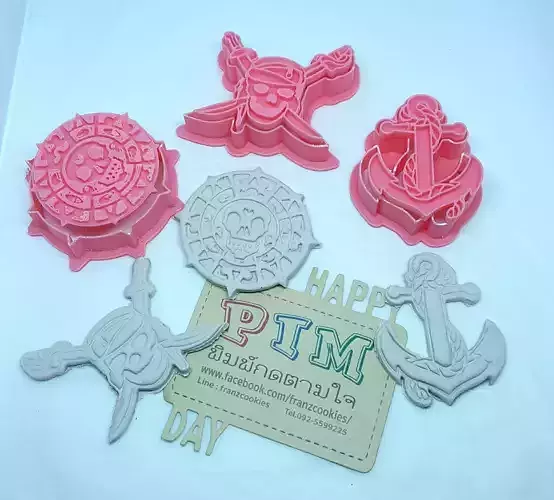 Pirates of the Caribbean set cookie cutter with stamp 3D print model