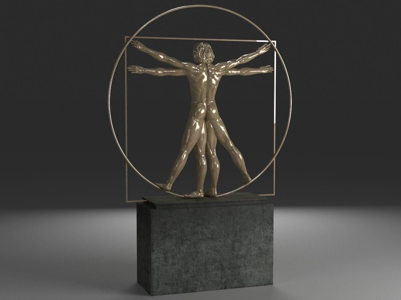 Vitruvian Man By  Leonardo Da Vinci Low-poly 3D model_3