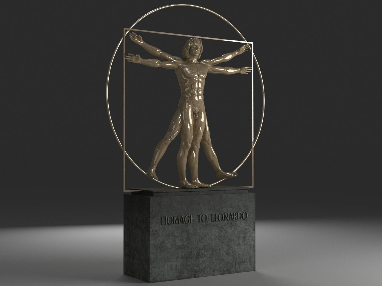 Vitruvian Man By  Leonardo Da Vinci Low-poly 3D model_1