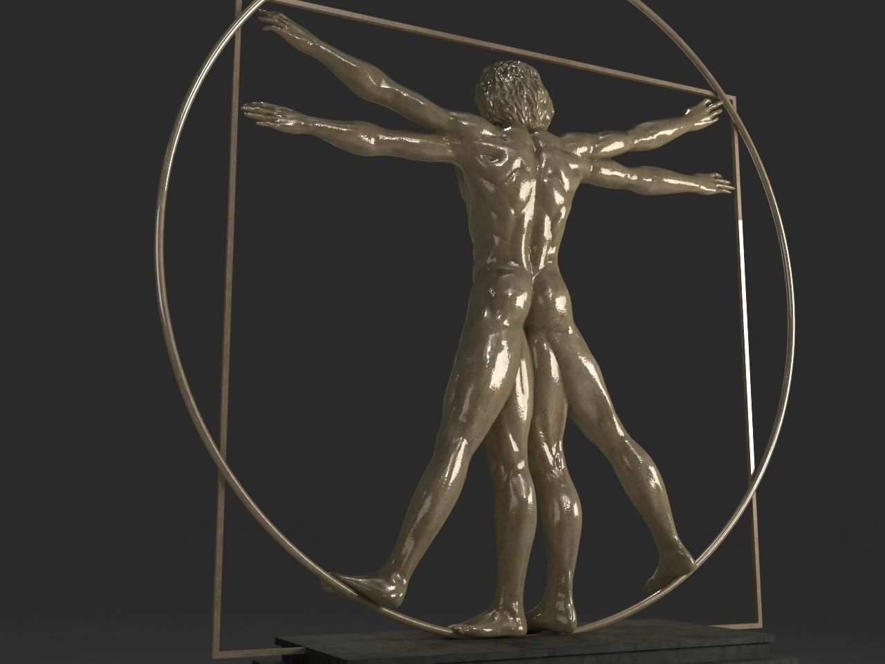 Vitruvian Man By  Leonardo Da Vinci Low-poly 3D model_4