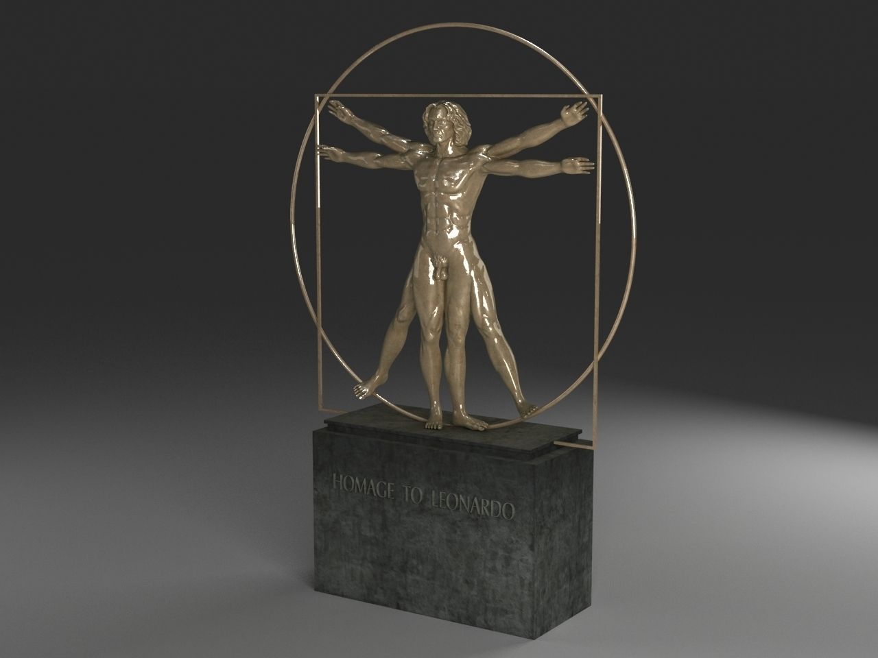 Vitruvian Man By  Leonardo Da Vinci Low-poly 3D model_2