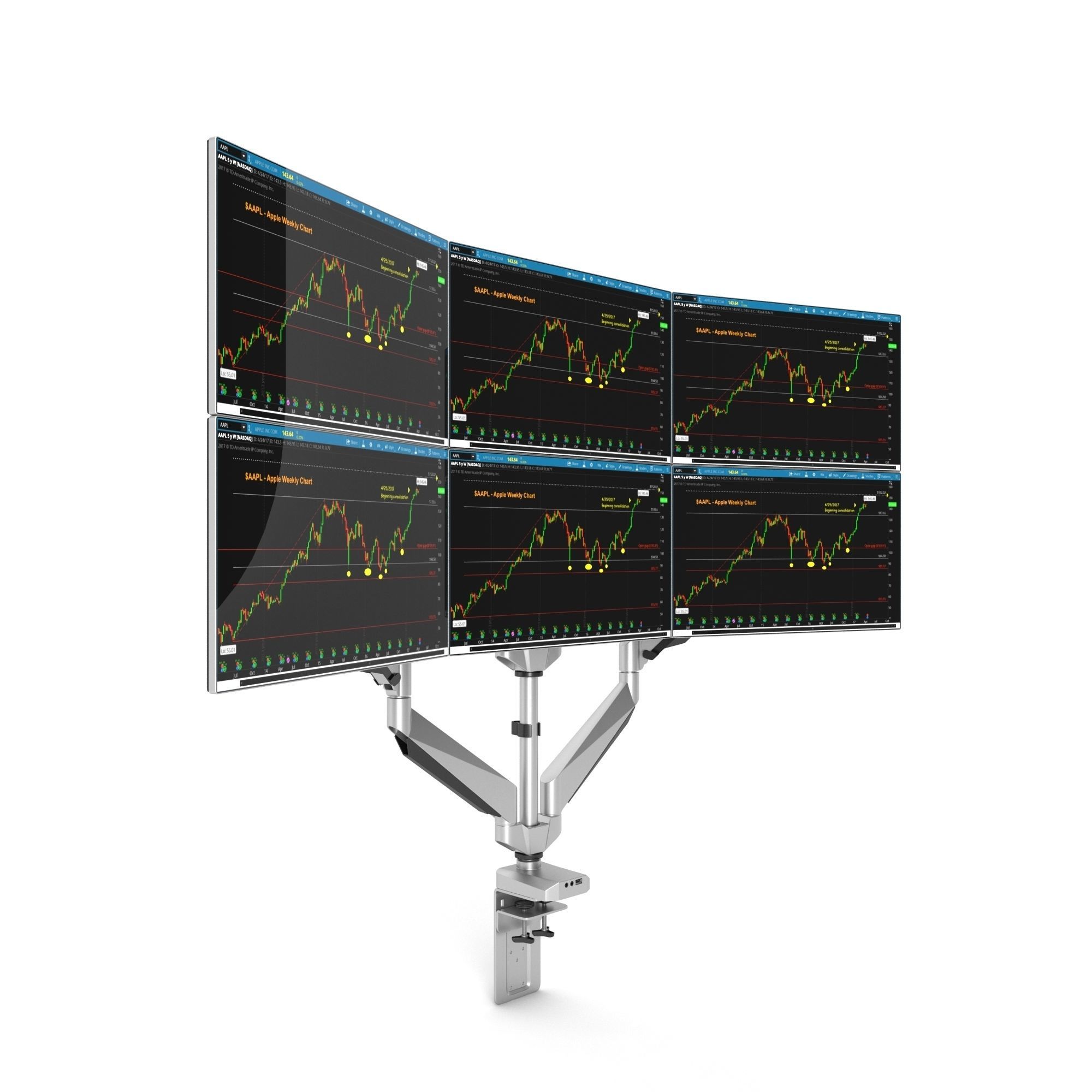 6-Monitors monitor stand with four monitors 3D model_2