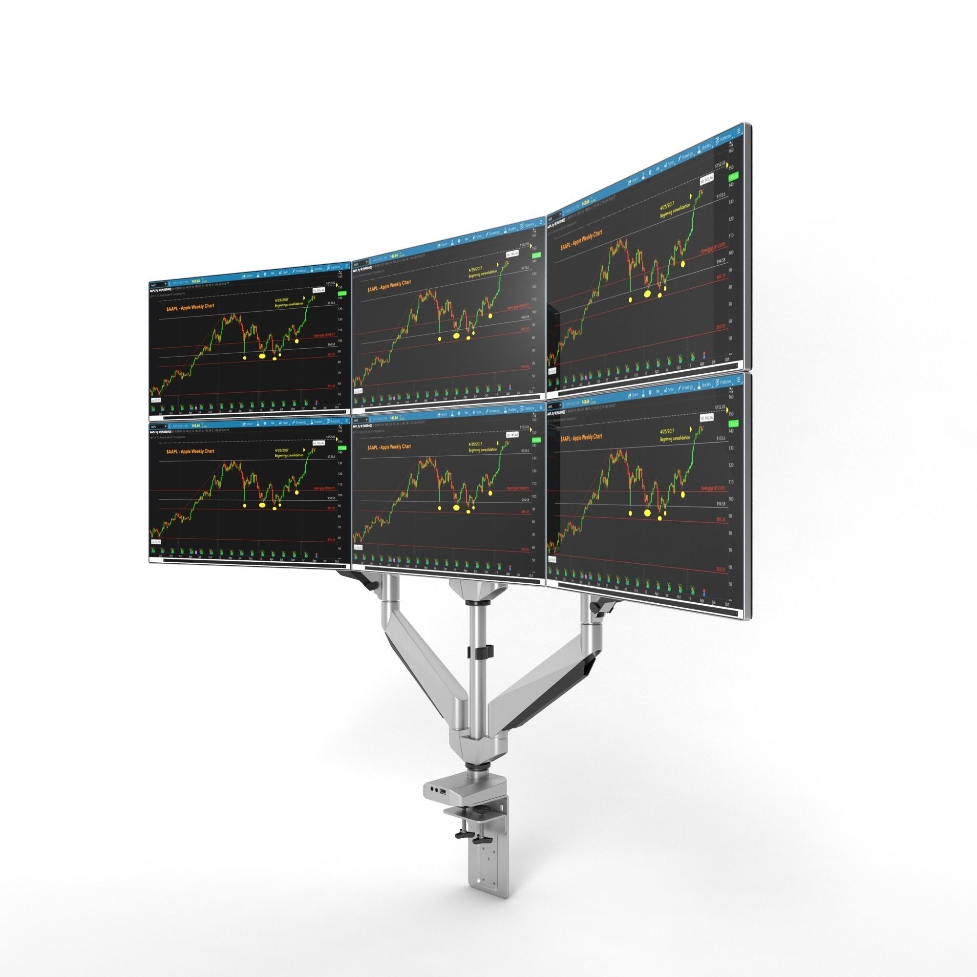 6-Monitors monitor stand with four monitors 3D model_9
