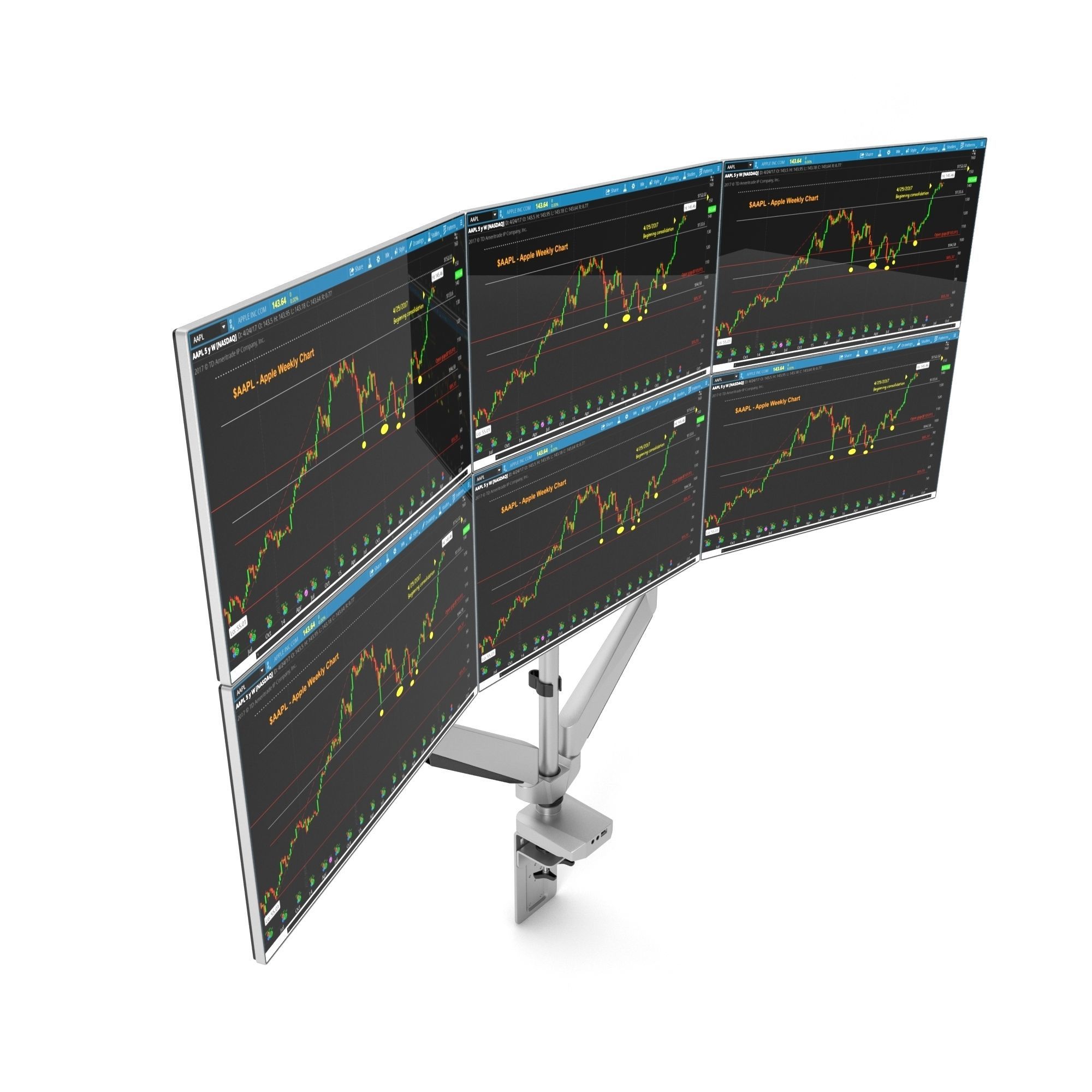 6-Monitors monitor stand with four monitors 3D model_7