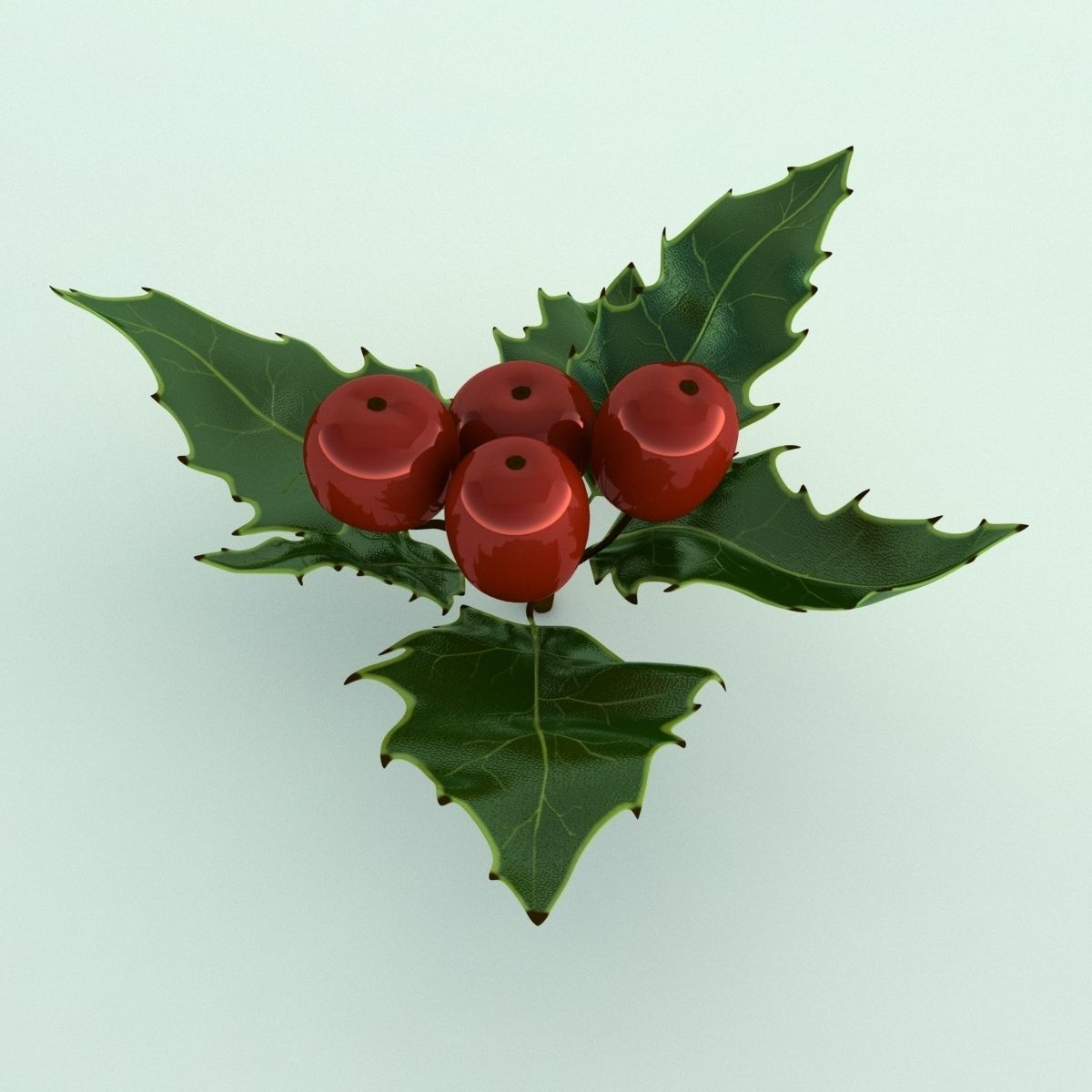 Mistletoe Sprig Holly 3D model_4