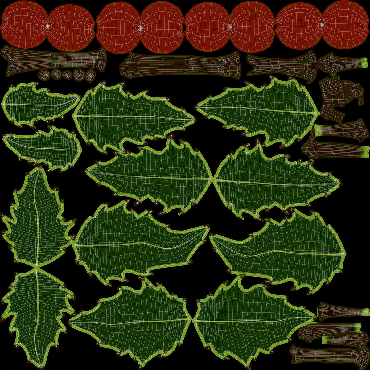 Mistletoe Sprig Holly 3D model_33