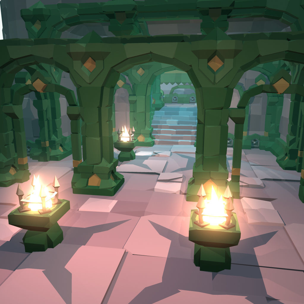 Ancient Palace Set - Faceted Style Low-poly 3D model_8