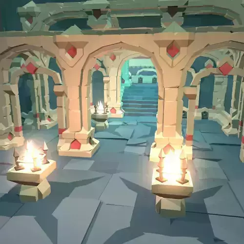 Ancient Palace Set - Faceted Style Low-poly 3D model